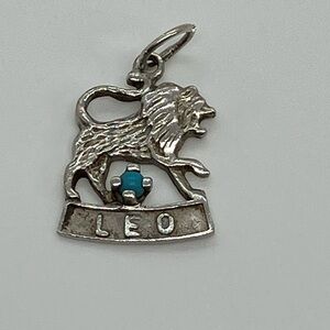 Vtg 925 Sterling Silver & Turquoise Zodiac Horoscope Leo Lion Charm / Pendant
